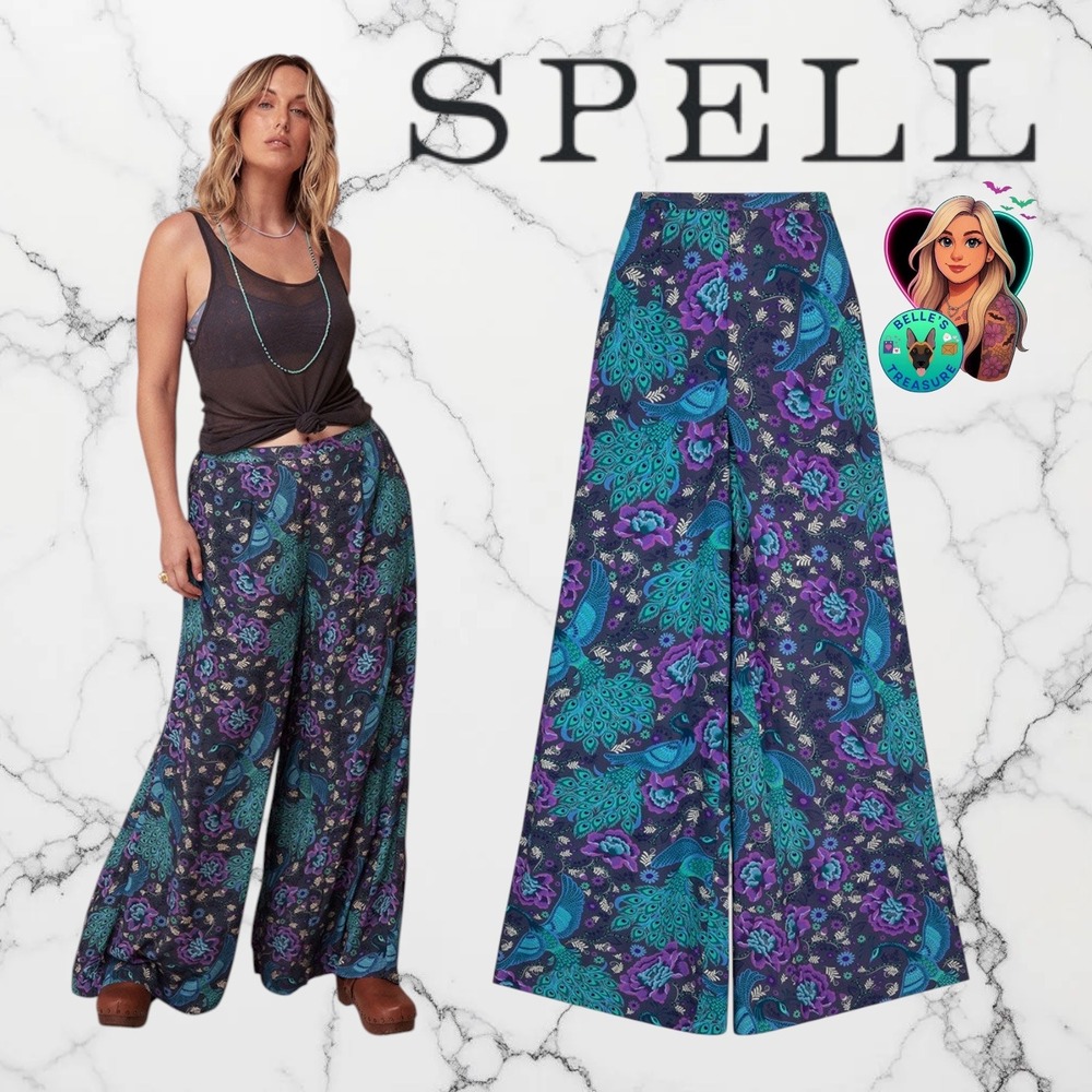 Spell BOHÈME WIDE LEG PANTS Peacock Purple Teal Boho Floral Women's XXL 2XL